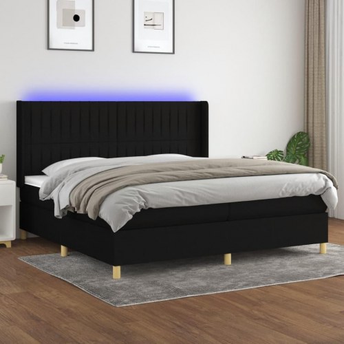 Kontinentalseng med LED-lys 200×200 cm - stof, sort