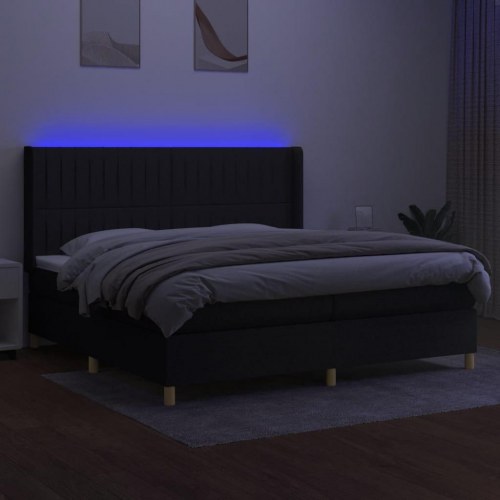 Kontinentalseng med LED-lys 200×200 cm - stof, sort
