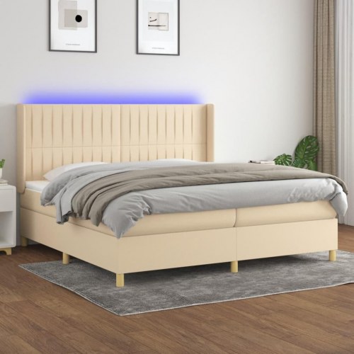 Kontinentalseng med LED-lys 200x200 cm - stof, cremefarvet