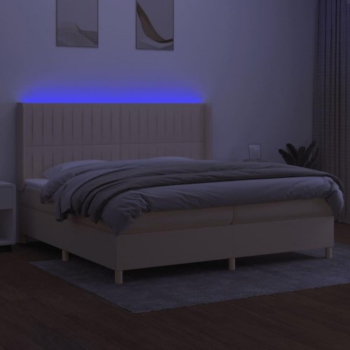 Kontinentalseng med LED-lys 200x200 cm - stof, cremefarvet