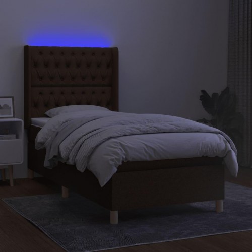 Kontinentalseng med LED-lys 80×200 cm - stof, mørkebrun