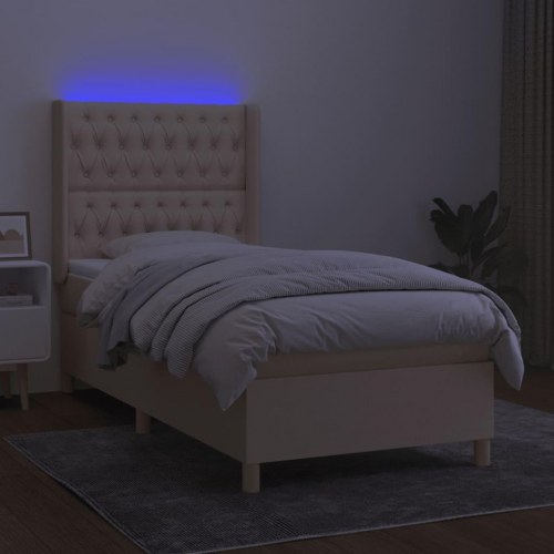Kontinentalseng med LED-lys 90x190 cm - stof, cremefarvet