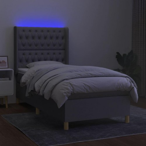 Kontinentalseng med LED-lys 90×200 cm - stof, lysegrå