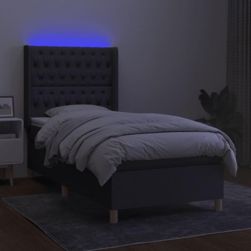 Kontinentalseng med LED-lys 90×200 cm - stof, mørkegrå