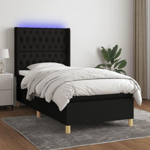 Kontinentalseng med LED-lys 90×200 cm - stof, sort