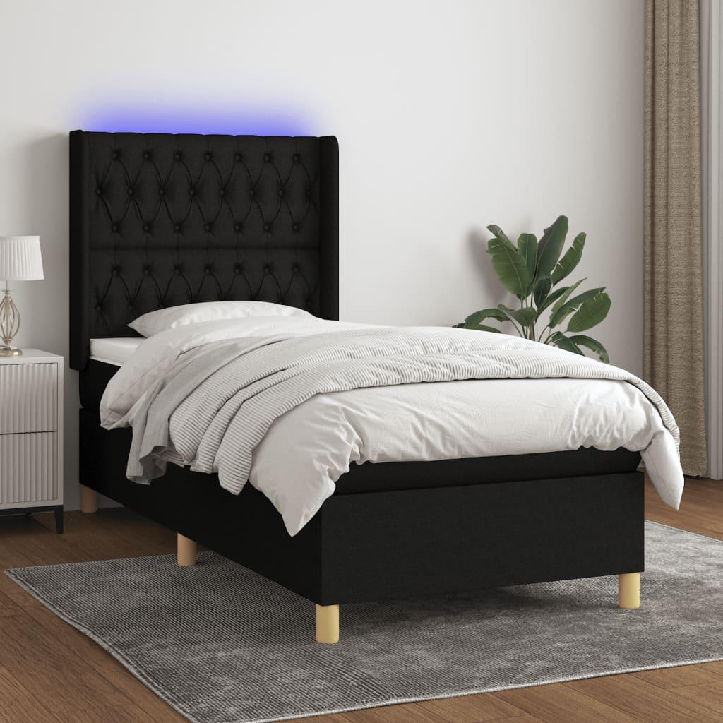 Kontinentalseng Med LED-lys Stof - Sort / 90 X 200 cm / Med pynteknapper