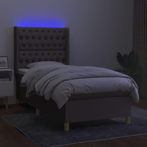 Kontinentalseng med LED-lys 90x200 cm - stof, gråbrun