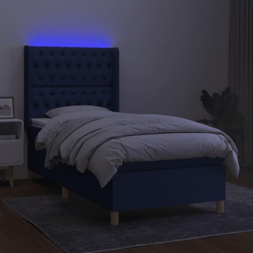 Kontinentalseng med LED-lys 90×200 cm - stof, blå