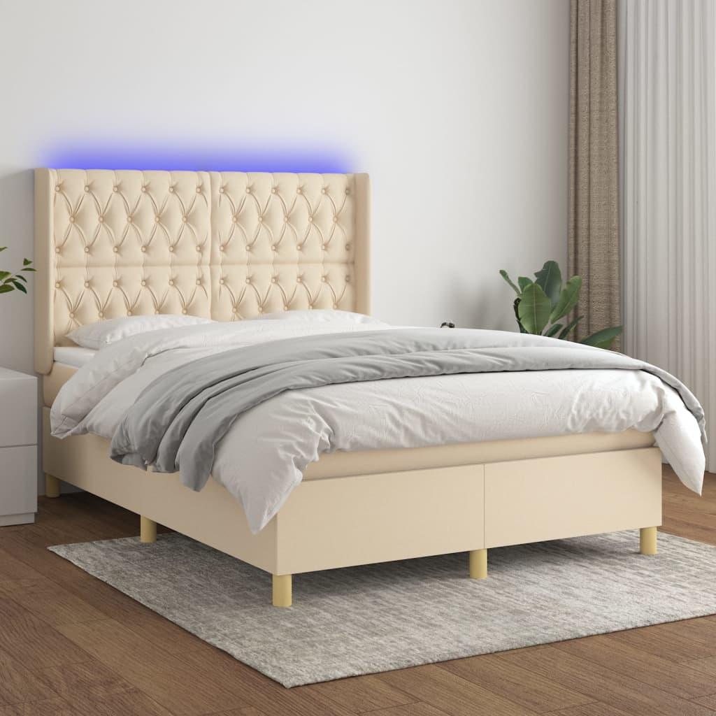 Kontinentalseng Med Led-Lys Stof Farvet Creme - Med pynteknapper / 140 x 190 cm