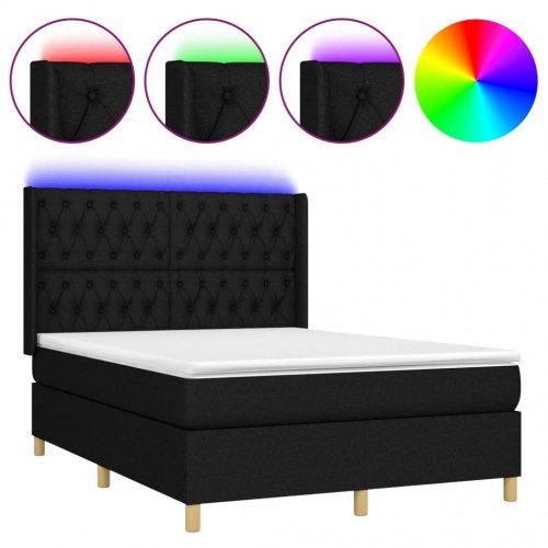 Kontinentalseng med LED-lys 140×200 cm - stof, sort