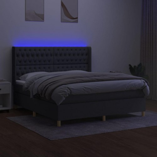 Kontinentalseng med LED-lys 160×200 cm - stof, mørkegrå
