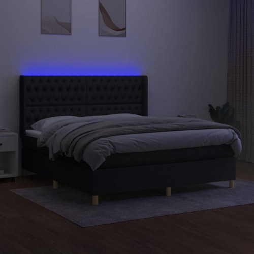 Kontinentalseng med LED-lys 160×200 cm - stof, sort
