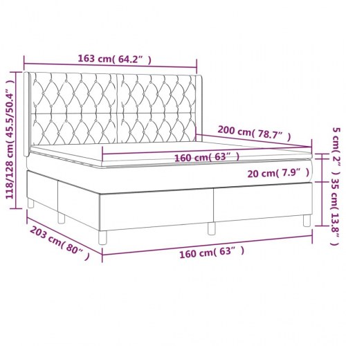 Kontinentalseng med LED-lys 160×200 cm - stof, mørkebrun