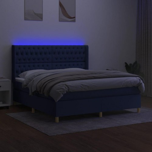 Kontinentalseng med LED-lys 160×200 cm - blå stof
