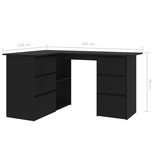 Skrivebord til hjørne 145x100x76 cm konstrueret træ sort