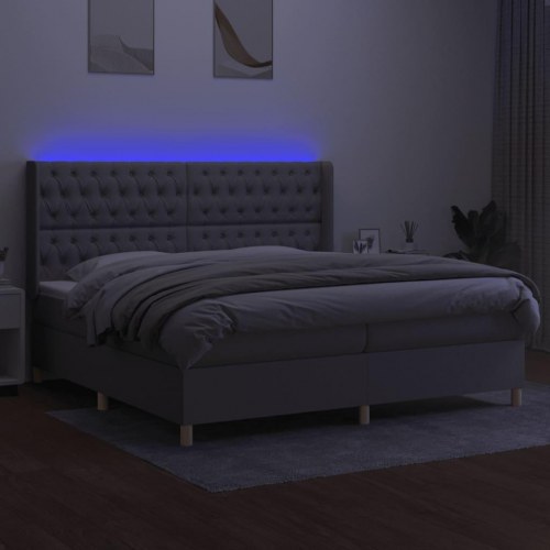 Kontinentalseng med LED-lys 200×200 cm - stof, lysegrå