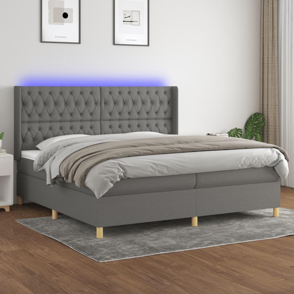 vidaXL Kontinentalseng - Seng med LED-lys - 200x200 cm - mørkegrå