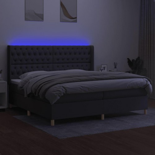 Kontinentalseng med LED-lys 200x200 cm - stof, mørkegrå