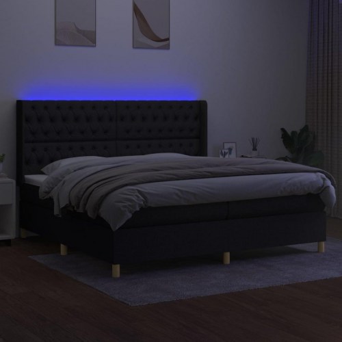 Kontinentalseng med LED-lys 200 x 200 cm - stof, sort