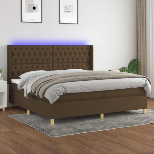 Kontinentalseng med LED-lys 200 x 200 cm - stof, mørkebrun