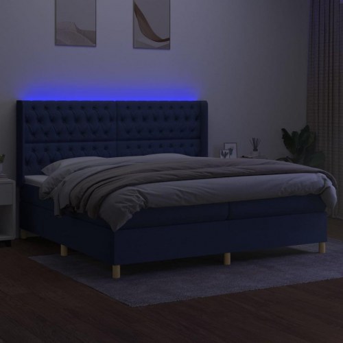 Kontinentalseng med LED-lys 200x200 cm - stof, blå