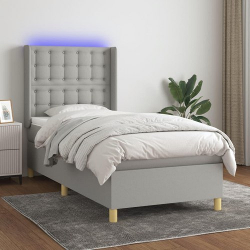 Kontinentalseng med LED-lys 80×200 cm - stof, lysegrå