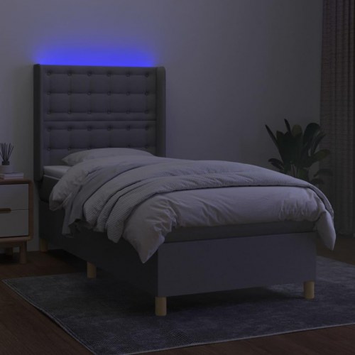 Kontinentalseng med LED-lys 80×200 cm - stof, lysegrå