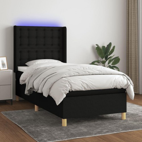 Kontinentalseng med LED-lys 80×200 cm - stof, sort