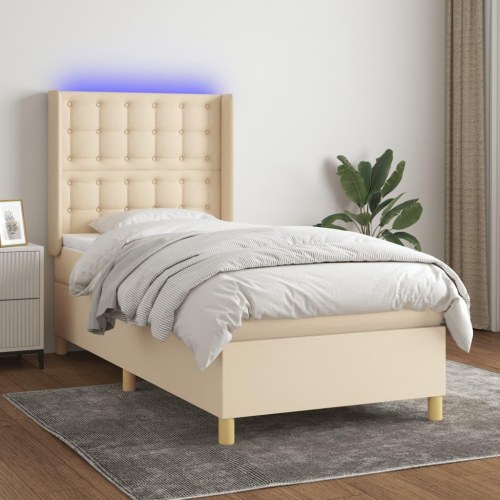 Kontinentalseng med LED-lys 90x200 cm - stof, cremefarvet