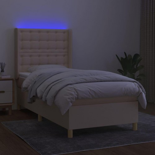 Kontinentalseng med LED-lys 90x200 cm - stof, cremefarvet