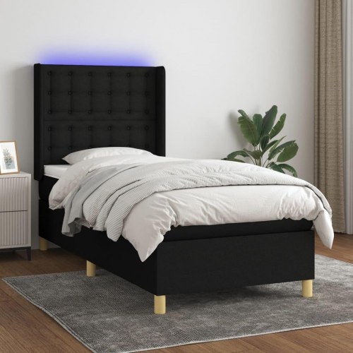 Kontinentalseng med LED-lys 100×200 cm - sort stof