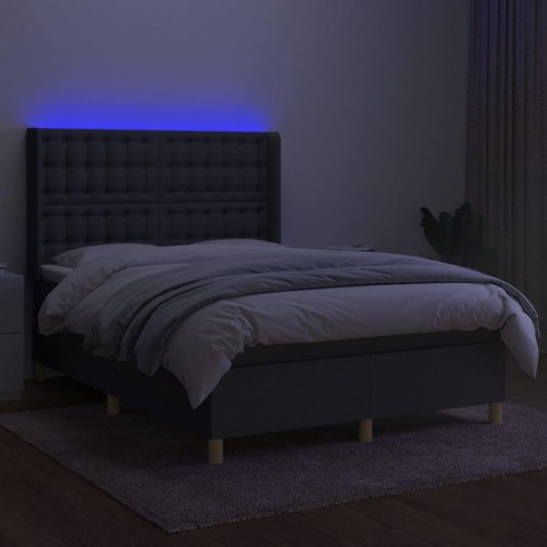Kontinentalseng med LED-lys 140×190 cm - stof, mørkegrå