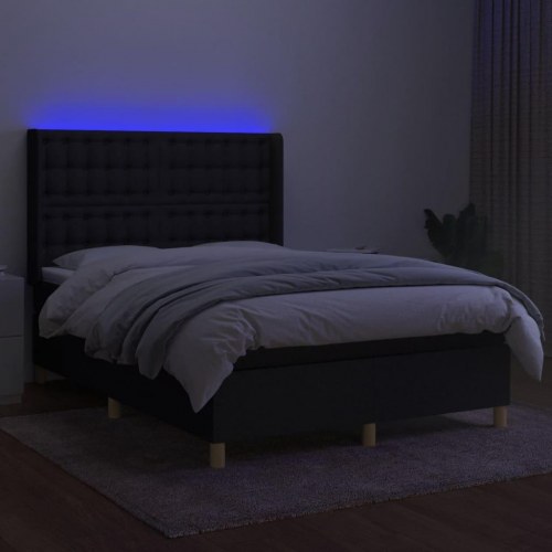 Kontinentalseng med LED-lys - 140x190 cm, sort stof