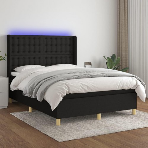 Kontinentalseng med LED-lys 140×200 cm - stof, sort
