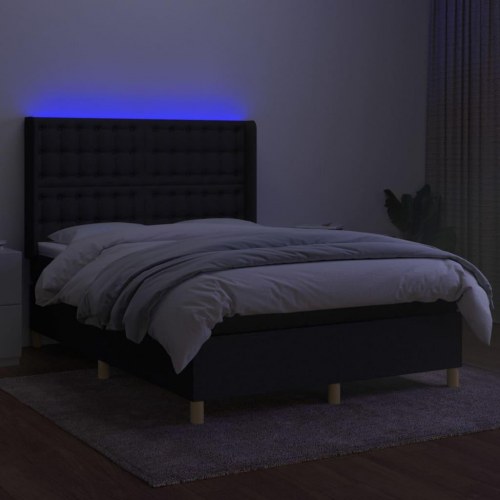 Kontinentalseng med LED-lys 140×200 cm - stof, sort