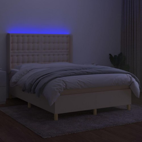 Kontinentalseng med LED-lys 140x200 cm - stof, cremefarvet