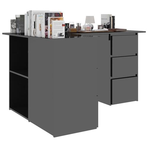 L-formet skrivebord 145x100x76 cm konstrueret træ sort højglans