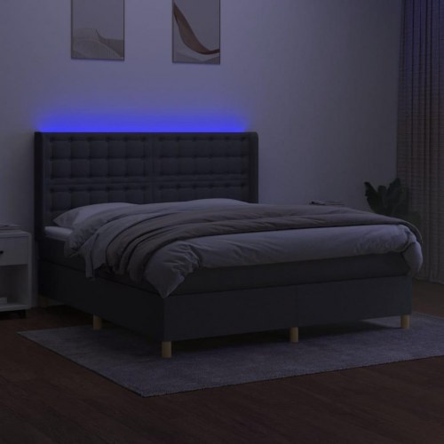 Kontinentalseng med LED-lys 160 x 200 cm - stof, mørkegrå