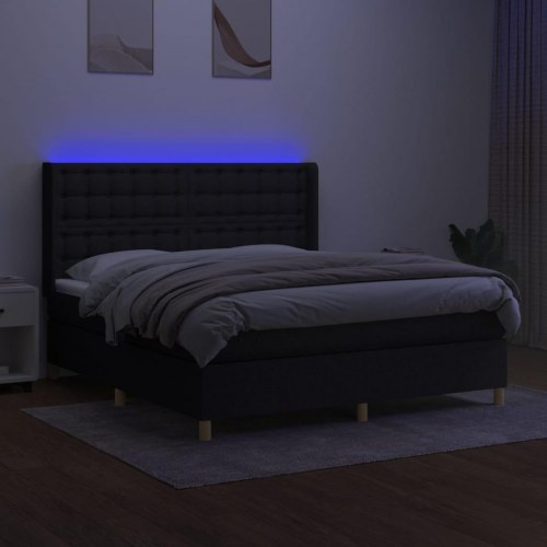 Kontinentalseng med LED-lys 160×200 cm - stof, sort