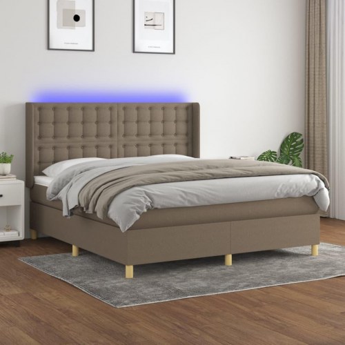 Kontinentalseng med LED-lys 160 × 200 cm - stof gråbrun