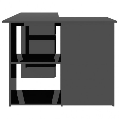 L-formet skrivebord 145x100x76 cm konstrueret træ sort højglans