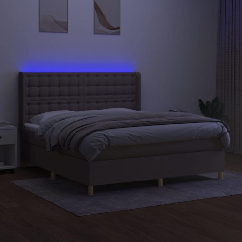 Kontinentalseng med LED-lys 160 × 200 cm - stof gråbrun