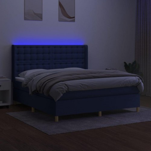Kontinentalseng med LED-lys 180x200 cm - stof, blå