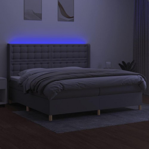 Kontinentalseng med LED-lys 200×200 cm - stof, lysegrå