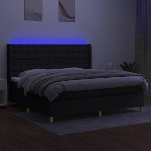 Kontinentalseng med LED-lys 200×200 cm - stof, sort