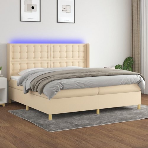 Kontinentalseng med LED-lys 200 x 200 cm - stof, cremefarvet