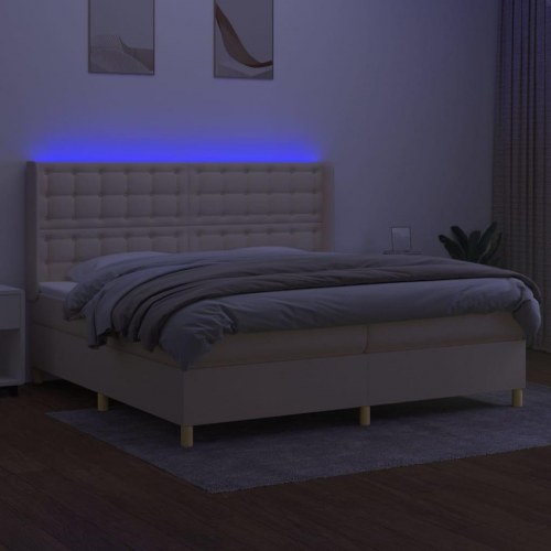 Kontinentalseng med LED-lys 200 x 200 cm - stof, cremefarvet
