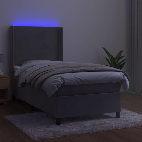 Kontinentalseng med LED-lys 80×200 cm - velour, lysegrå