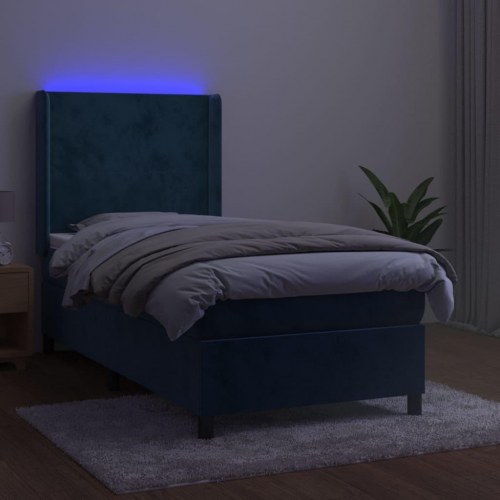 Kontinentalseng med LED-lys 90×190 cm - fløjl, mørkeblå