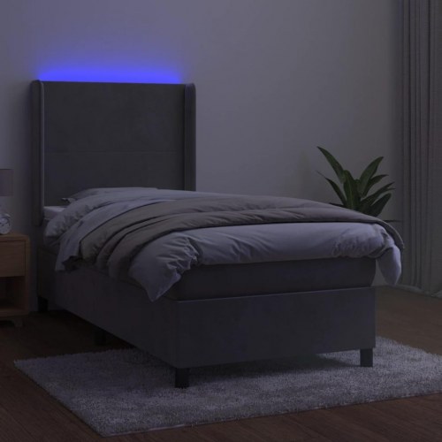 Kontinentalseng med LED-lys 90×200 cm - fløjl, lysegrå